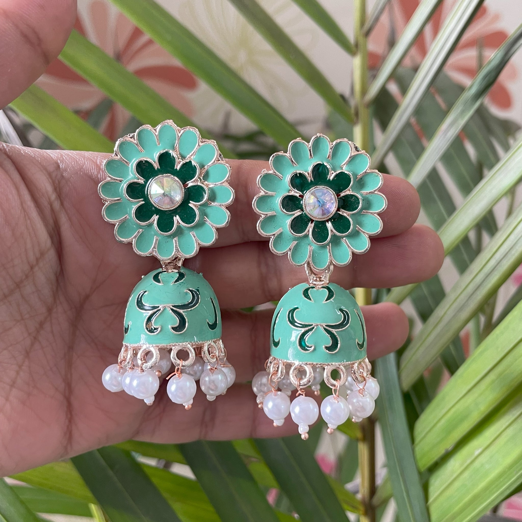 Meenakari Jhumkas 12 colors Jewels and Stones India
