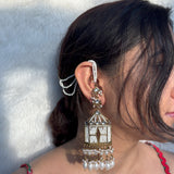 Ethnic white beads earrings with Ear chain