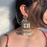 Ethnic white beads earrings with Ear chain