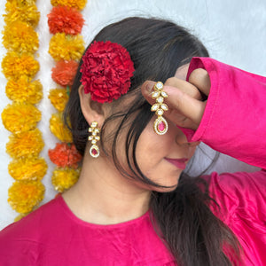 Anaya Kundan Earrings (Magenta)