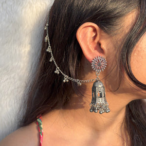 Silver Earrings with Hair Chain