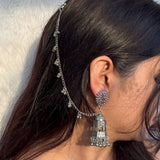 Silver Earrings with Hair Chain